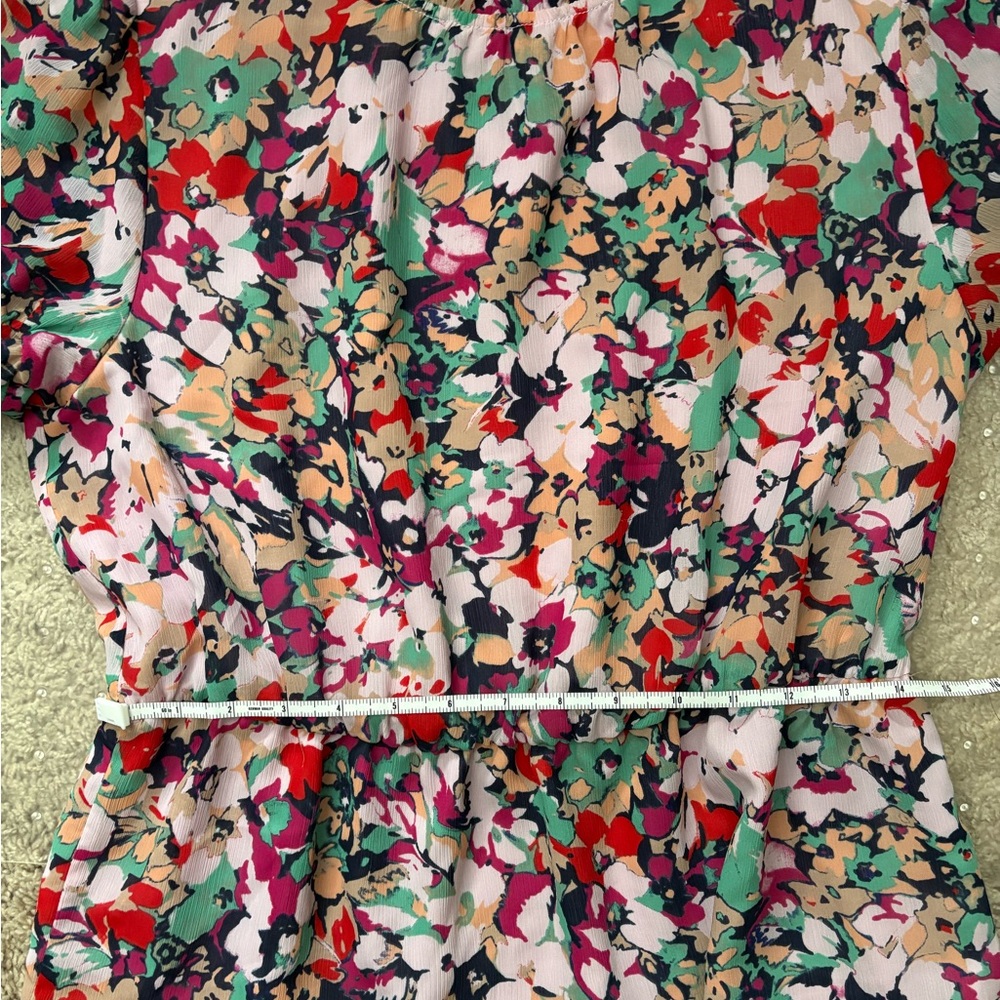 J.Crew Floral Peplum Blouse Size M • Pink Multicolor Ruffle Neck Lined Top - Picture 9 of 9